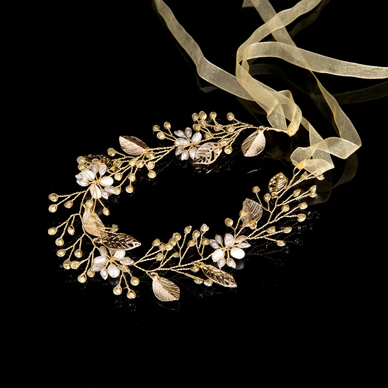 

Golden crystal forehead headband bridal accessories