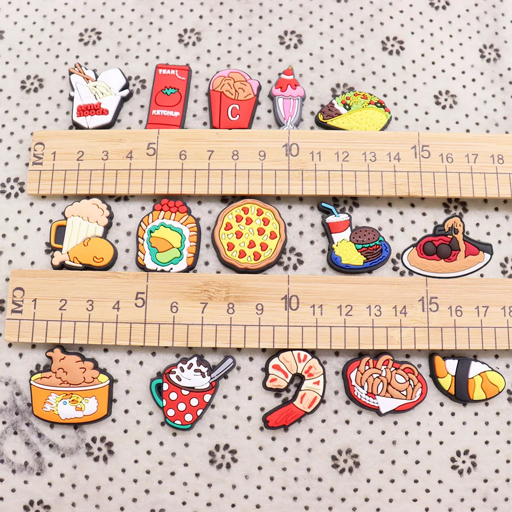 1PCS PVC Cute Cartoon Shoe Charms Kawaii Food Pizza Ketchup Fried Chicken Beer Shrimp Coffee Drinks Burgers Sushi Croc - купить по