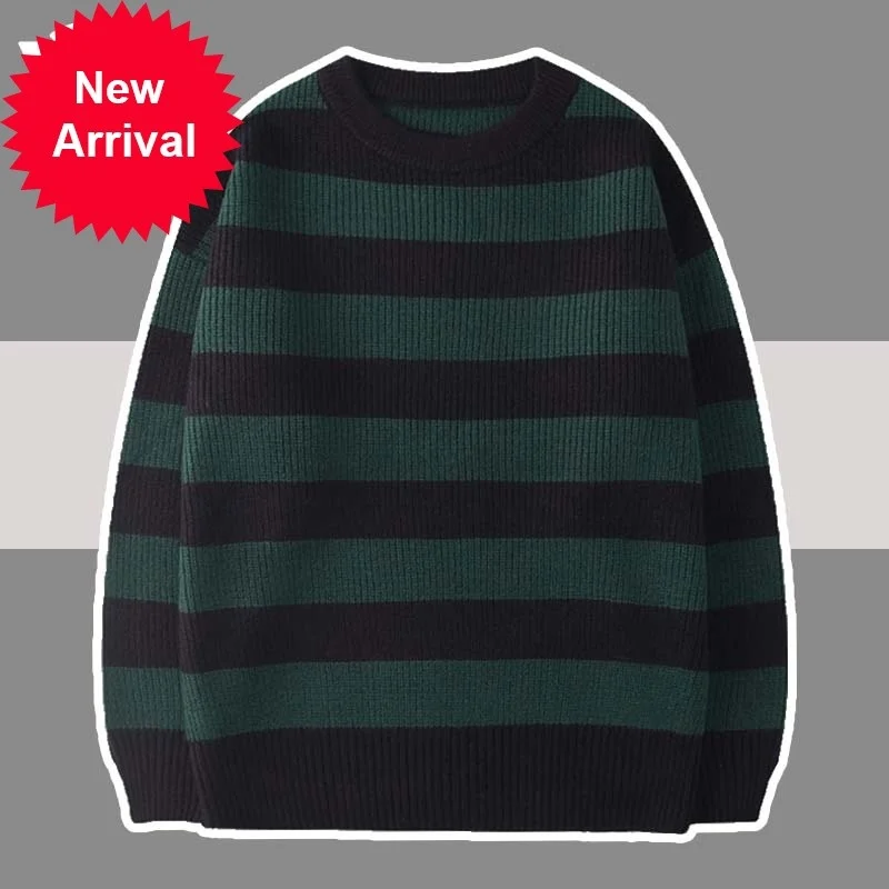 

Men Striped Knitted Sweater Women Vintage Tate Langdon Loose Sweaters Harajuku Green Warm Autumn Jumper Pullover Unisex Casual