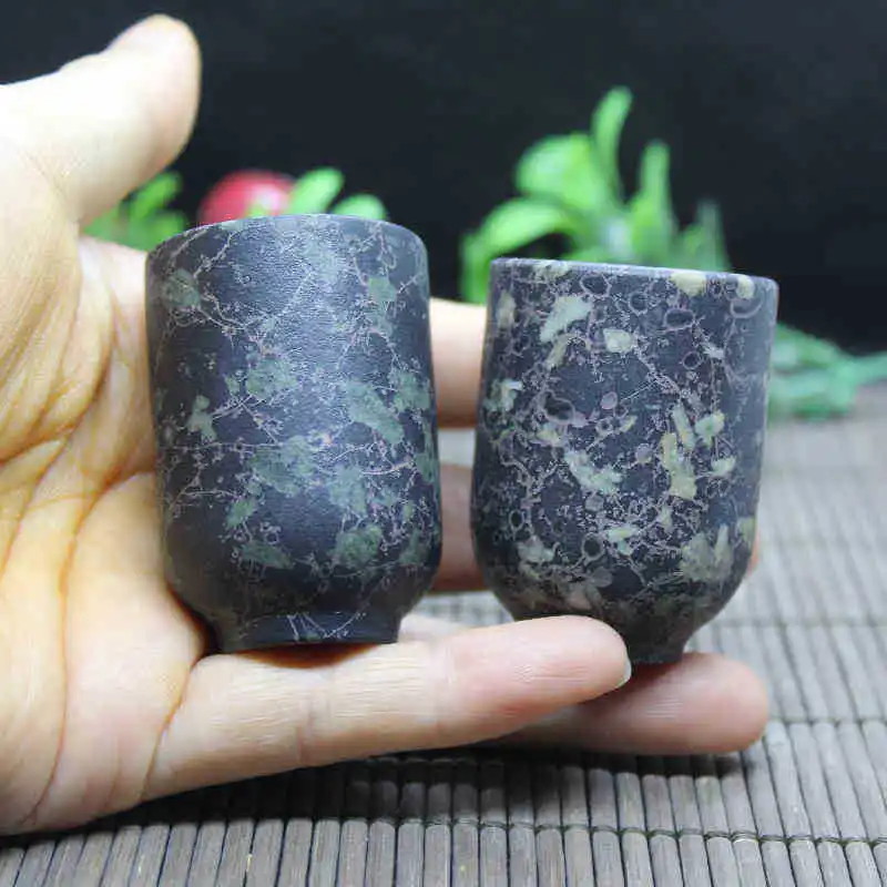 

Natural Plum Blossom Jade Teacups Magnetic Stone Health Gongfu Teaware Chinese Tea Ceremony Jades Master Cups Kung Fu Teaset