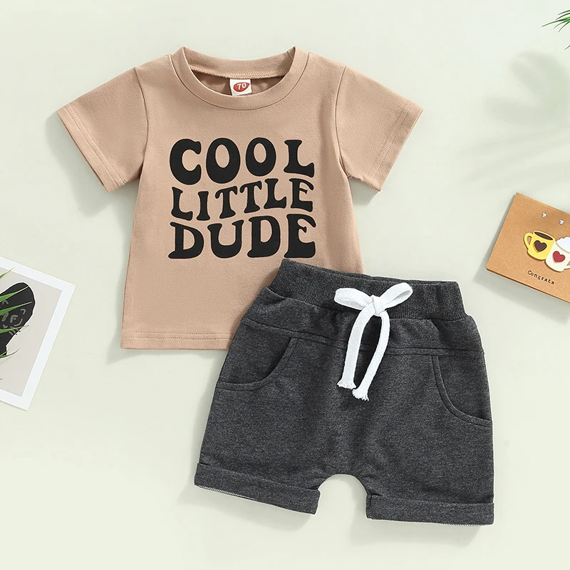 

Комплект детской одежды EWODOS с шортами для мальчиков, летние топы с коротким рукавом и круглым вырезом, короткие брюки с кулиской, детская повседневная одежда, уличная одежда