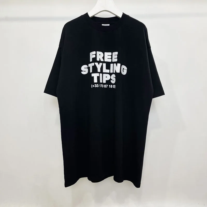 

Summer New VETEMENTS T-shirts Telephone Slogan Letter Printed Hole Short Sleeved Cotton Oversized VTM T Shirt for Men Women