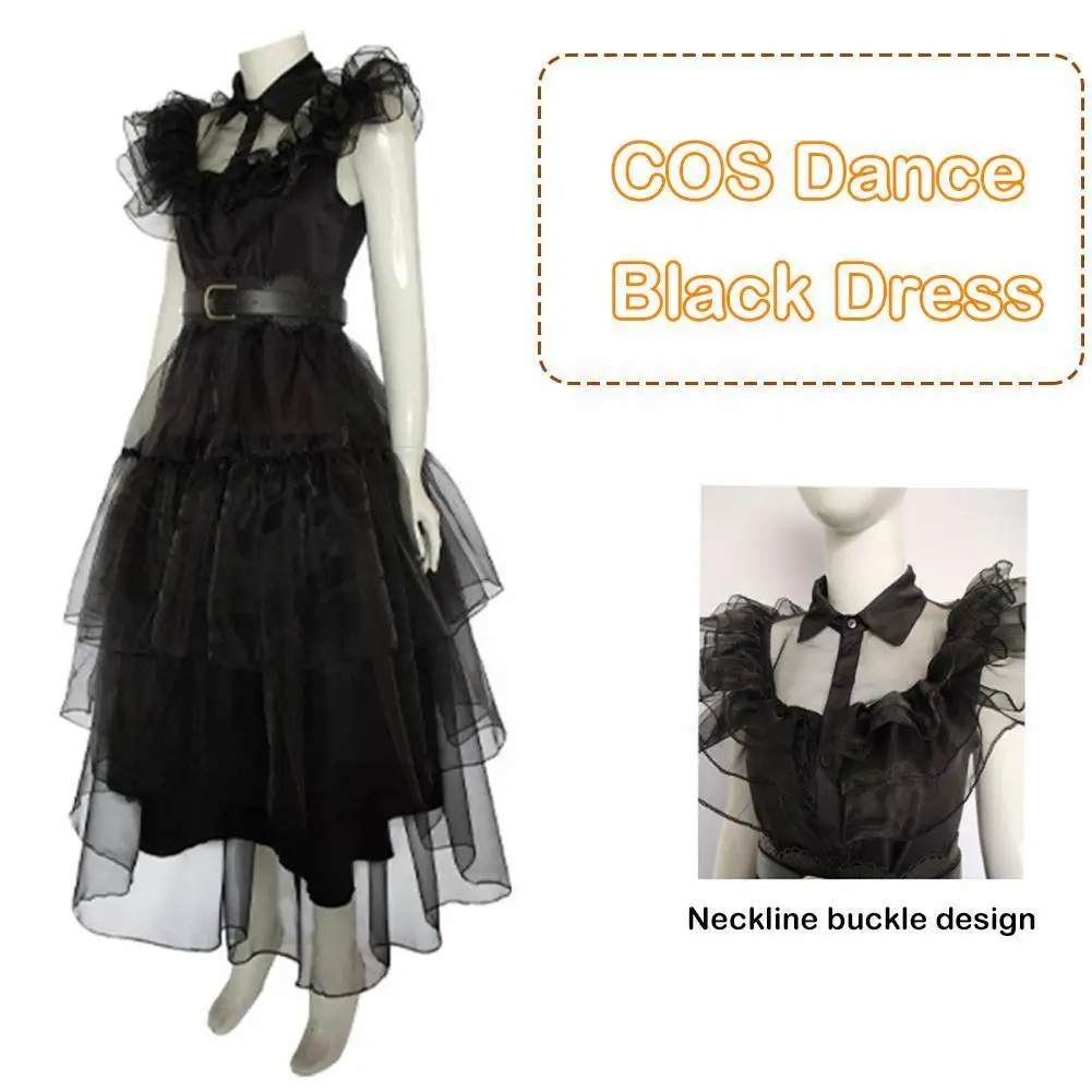 

Wednesday Addams Cosplay Dress For Girl Kids Movie Wednesday Cosplay Costumes Black Gothic Dresses Halloween Party Women Cl N3K1