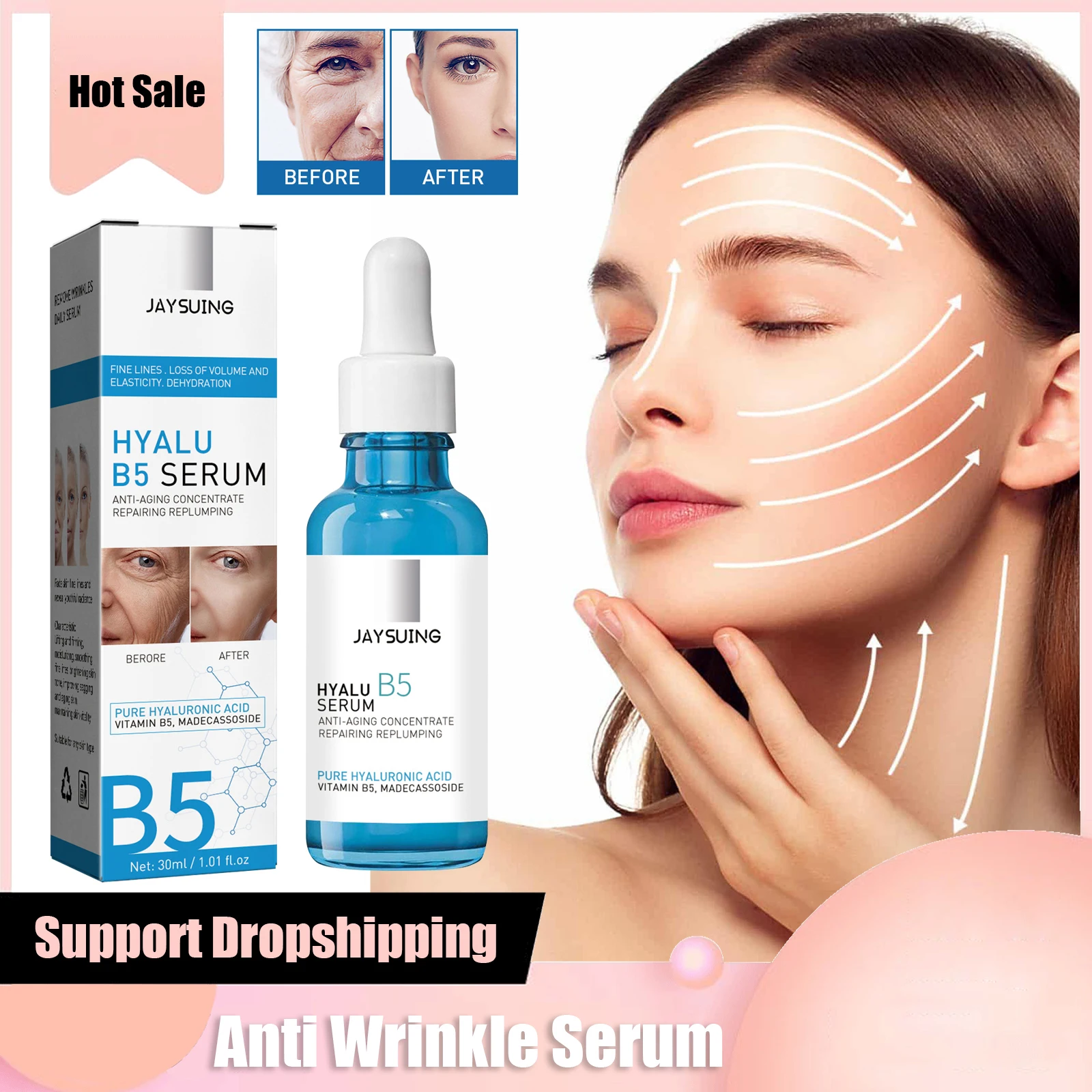 

Anti Wrinkle Serum Pure Hyaluronic Acid B5 Anti Aging Lift Firming Fine Lines Lightening Dark Circle Skin Brightening Essence