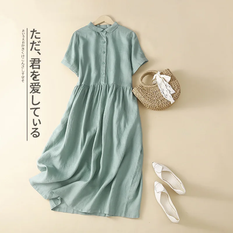 

LuckBN New 2023 Summer Vintage Dress Women's Thin Solid Loose Long Lapel Women's Pullover Dress Birthday Dress for Women