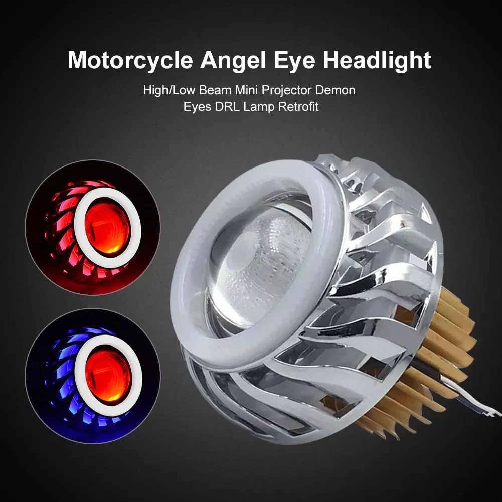 

Car Motorcycle 1200LM Headlight LED Angel Devil Eyes Headlight Projector Lens High/Low Beam Strobe Spotlight DRL Dual Halo Lamp