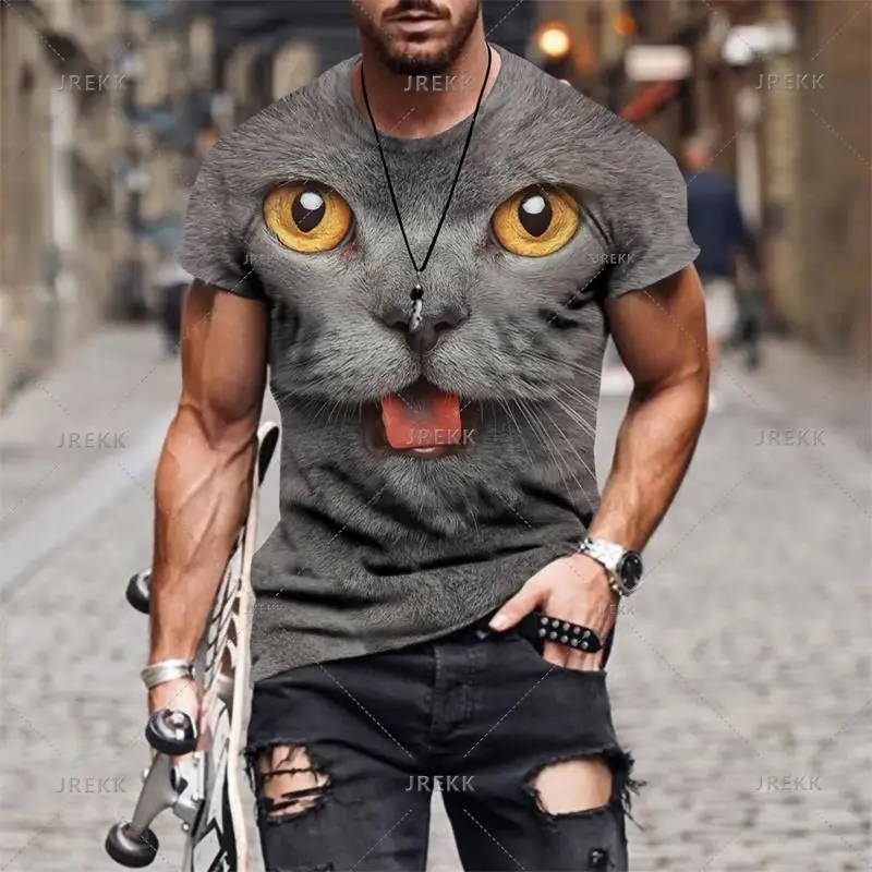 

Cat Owl Animal Men's T-shirt Fitness 3d Print T Shirt Oversized Casual Short-sleeved Summer Sportswear Male Clothing Tees Tops