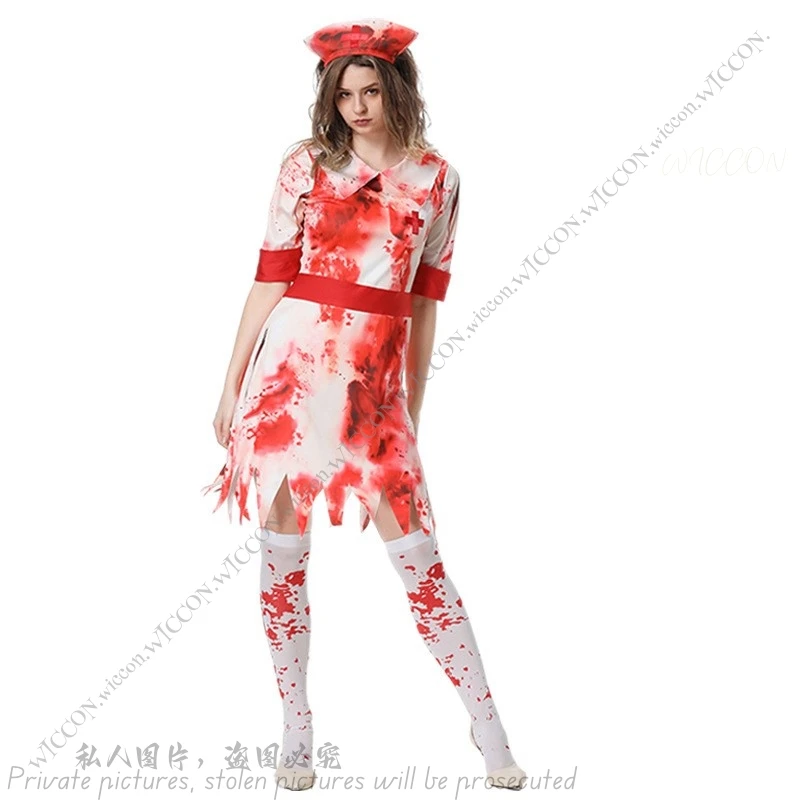 Маскарадный костюм вампира для Хэллоуина медсестры окрашенный кровью косплея