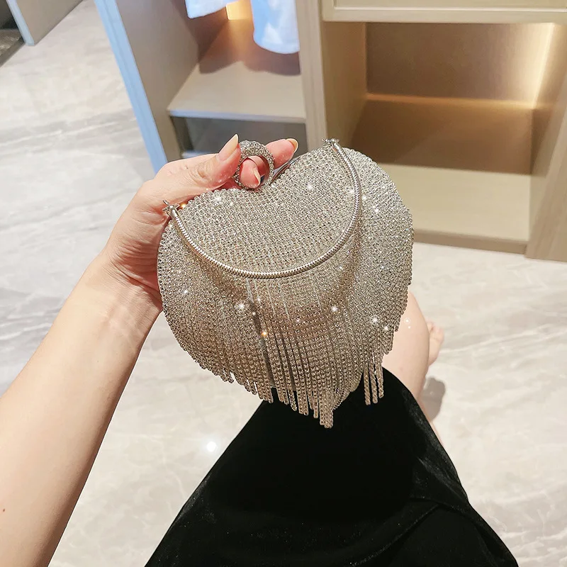 

Elegant Dinner Bag Love Rhinestone Handbag Party Hand Bag Party Evening Shoulder Cross Body Bag Shining For Wedding Bride