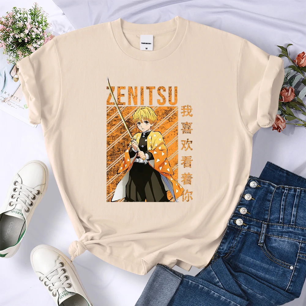 

Футболка женская из аниме «клинок демонов», мягкая дышащая рубашка в стиле хип-хоп, с принтом Zenitsu Kimetsu No Yaiba
