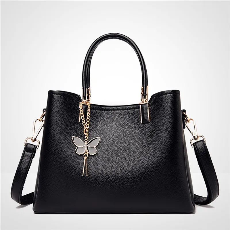 

European Style Fashion Handbag Leather Lady Shoulder Bag Retro Black Handbag Upscale Luxury Bag Lady Business Bag