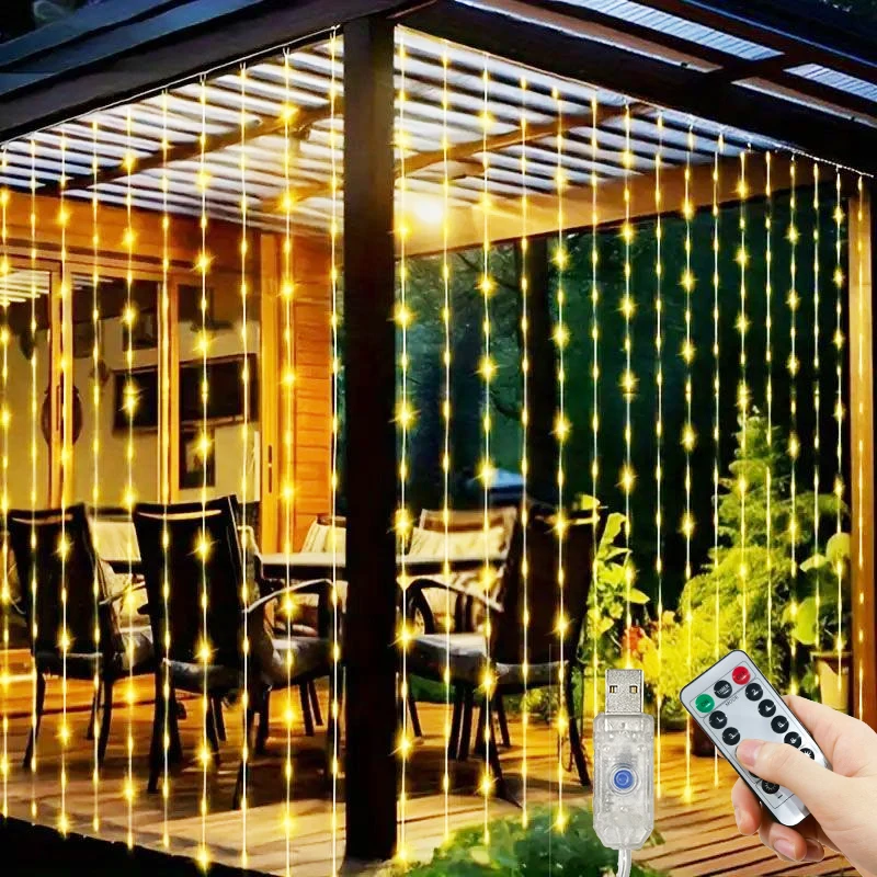 

Светодиодные гирлянды для занавесок с питанием от USB, внутренние 8-режимные гирлянды для новогоднего Рождества, спальни, сва...