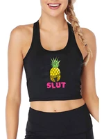 pineapple slut pattern humor fun flirty print tank top womens breathable slim fit yoga sport training crop tops summer camisole