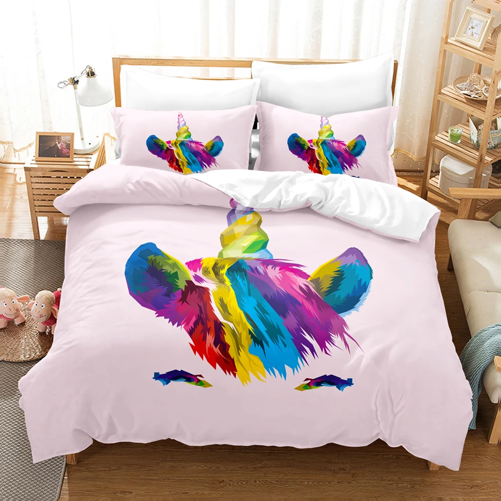 

Unicorn Bedding Set Full Queen King Size Color Kawaii Bed Set Aldult Kid Bedroom Duvetcover Sets 3D Print Single Twin