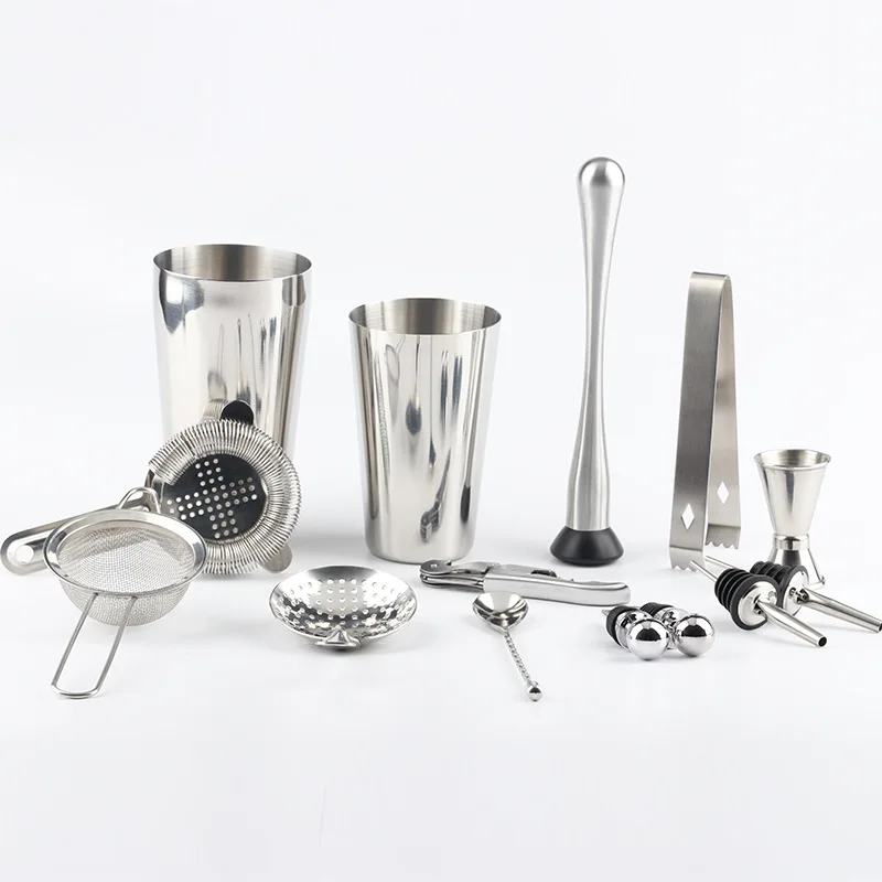

Upgrade Your Home Bar with this 14 Piece Stainless Steel Cocktail Shaker Set from Boston The Ultimate Barware Set for Mixing