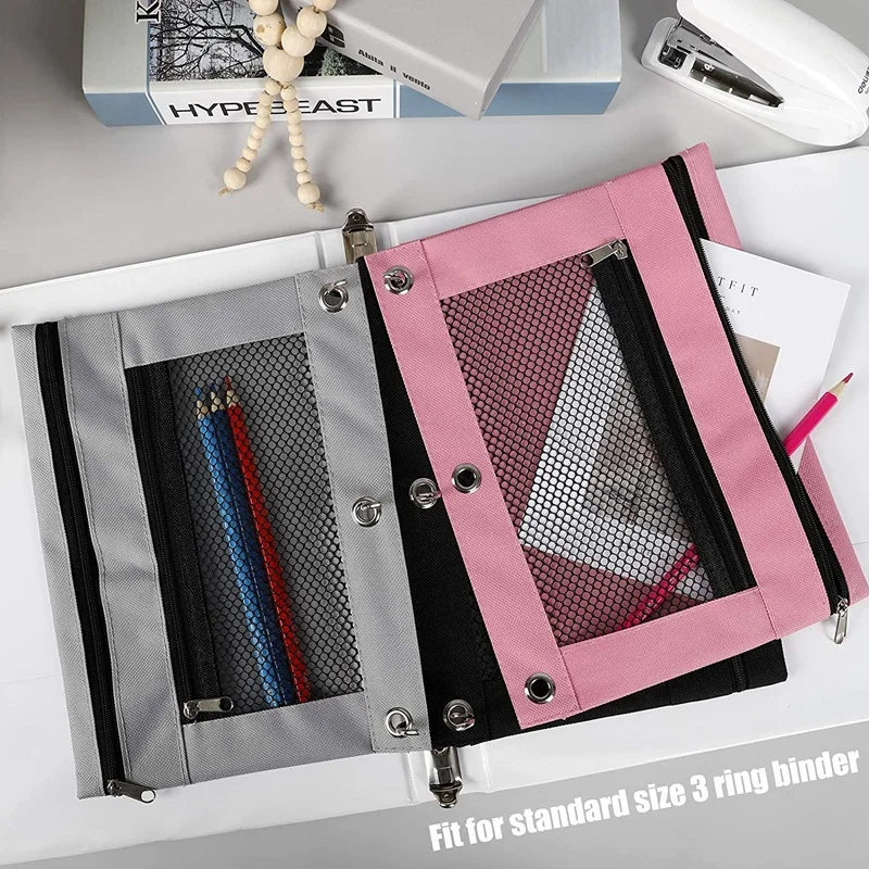 Pencil Pouch 3 Ring Binder Pack Color Zipper Case Bag With Double Pocket | Bags