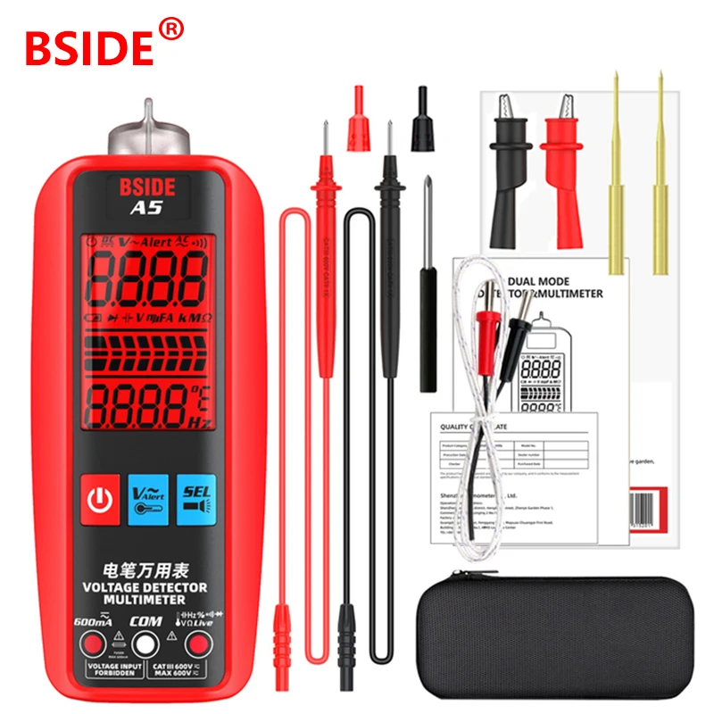 

BSIDE A5 New Smart Multimeter Digital 6000 Counts True RMS AC DC Current Voltage Detector Pen Capacitance Diode Ohm Temp Hz NCV