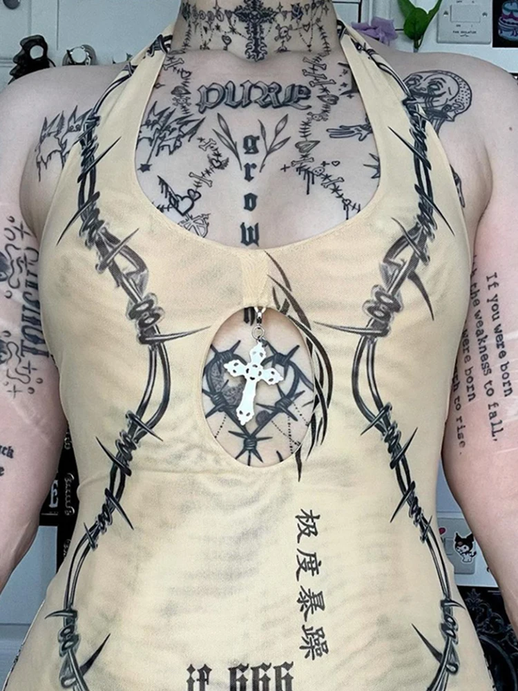 Женское платье с лямкой на шее AltGoth винтажное готическое в стиле панк сексуальное