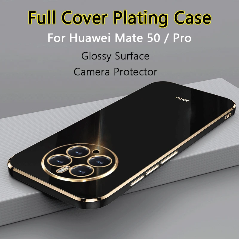 

For Huawei Mate 50 Mate50 Pro Ultra Thin Full Cover Plating Phone Case Glossy Surface Soft TPU Back Camera Protector Plain Funda