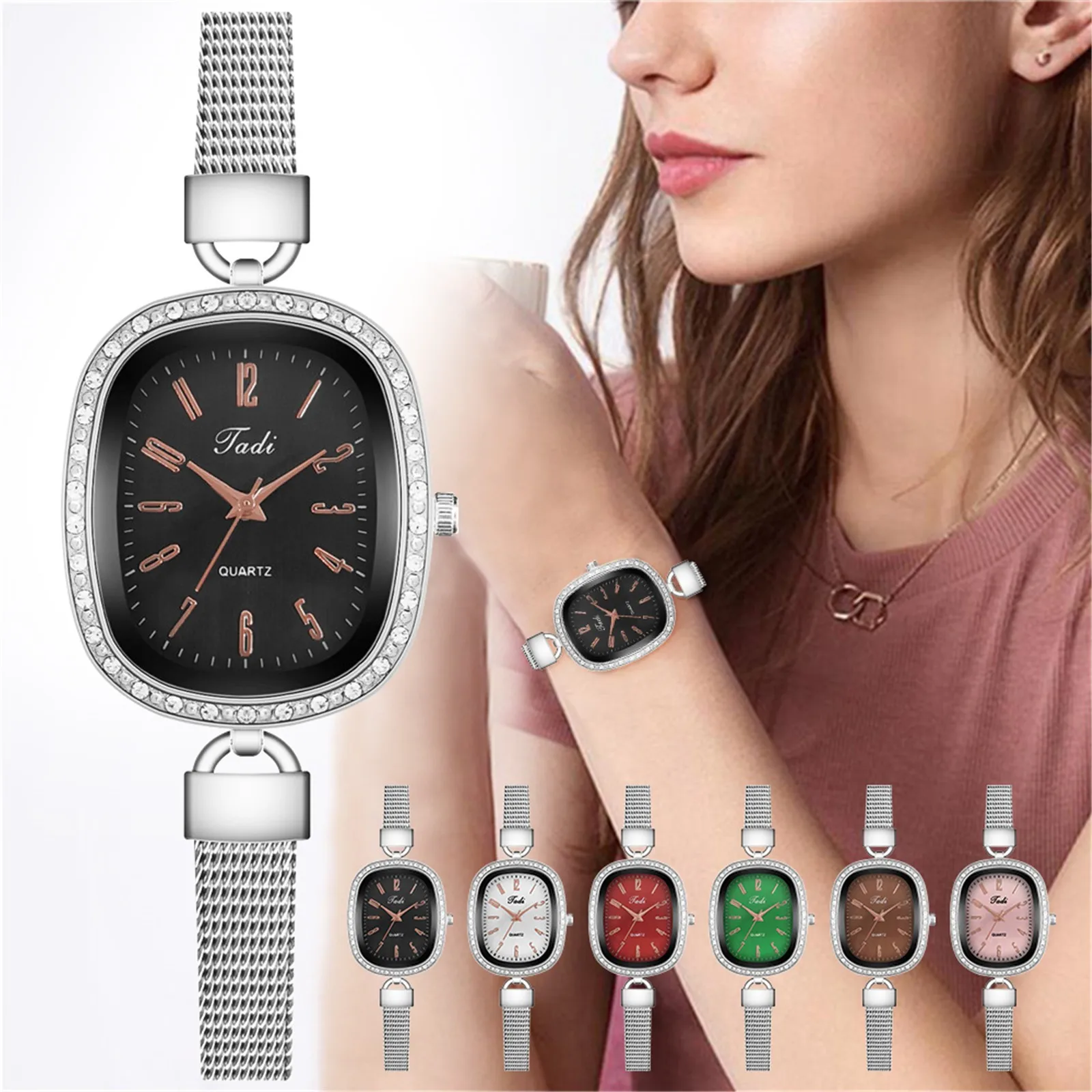 

Women's Luxury Diamond Watches Quartz Roman Numerals Strap Green Dial Classic Casual Business Dress Wrist Watch Relogio Femi
