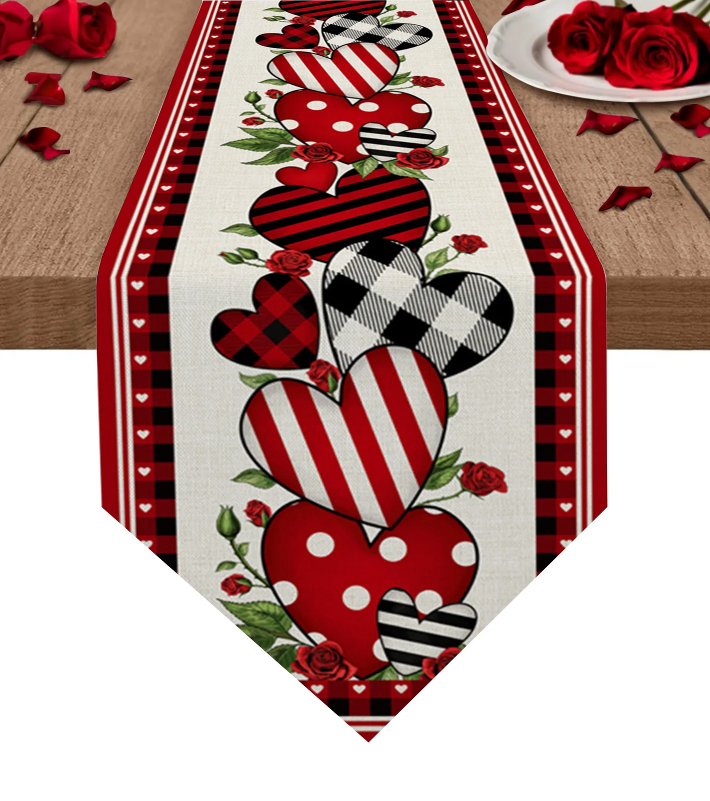 

Сердца розы на День святого Валентина, Настольная дорожка, свадебное Современное украшение для дома, Настольная дорожка, Кухонное украшение, скатерть