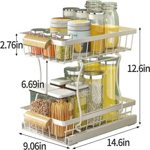 

Under the sink Rack 2 Layer Bathroom Kitchen Pull-Out Metal Shelf Organizer White