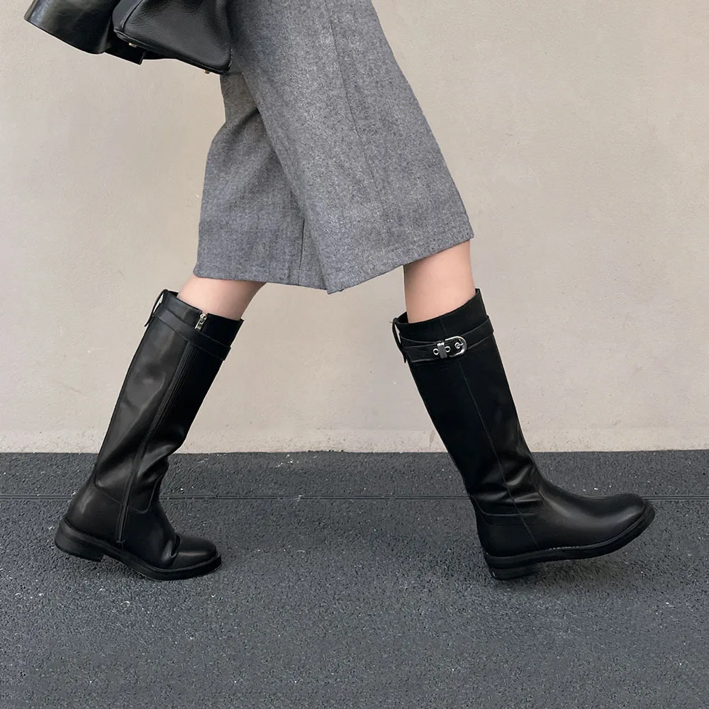 Arden Furtado/2024 осенние сапоги из воловьей кожи круглый носок боковая молния средний