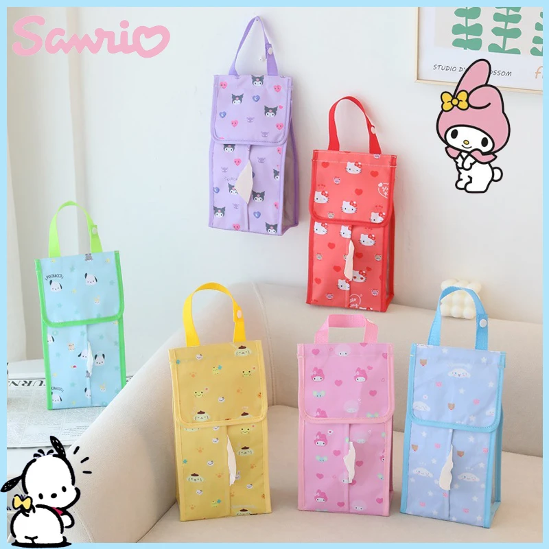 

Sanrio Hello Kitty kuromi My Melody kawaii paper towel storage bag car wall-mounted drawer conveniently hand-carried storage bag