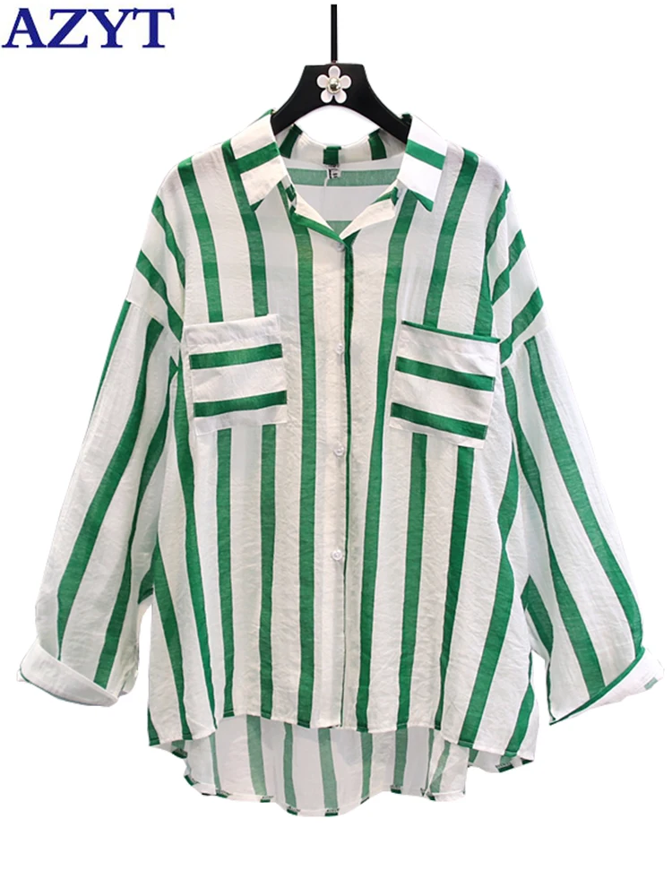 

AZYT Autumn Women Striped Blouses Turn Down Collar Loose Shirt Blusas Femininas Casual Long Sleeve Women's Shirt