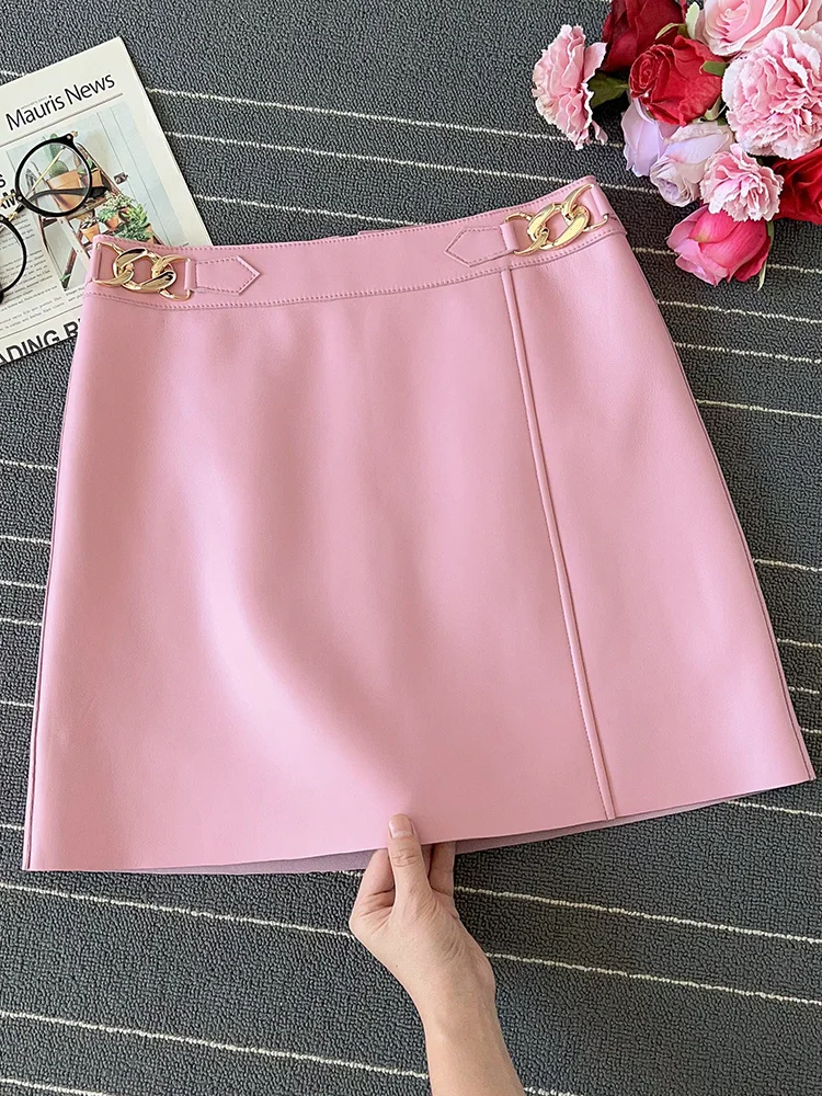 

Юбка из натуральной овечьей кожи с завышенной талией, трапециевидная, облегающая бедра, для женской короткой юбки, модная и тонкая, маленькая кожа