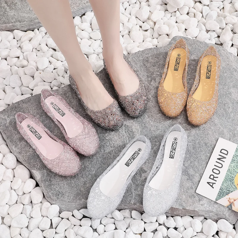 

Женские ажурные сандалии, розовые туфли-желе на плоской подошве, дышащие блестящие сандалии с кристаллами, весна-лето 2023