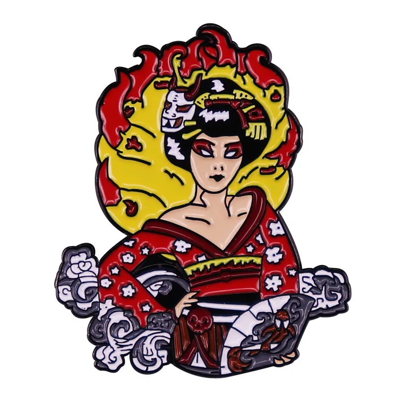

Nine Tailed Fox Geisha Oiran Enamel Brooch Japanese Culture Pins Clothes Backpack Lapel Badges Fashion Jewelry Accessories