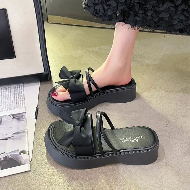 

Женские шлепанцы с бантом-бабочкой, пляжные шлепанцы, летние шлепанцы на плоской подошве, 2023