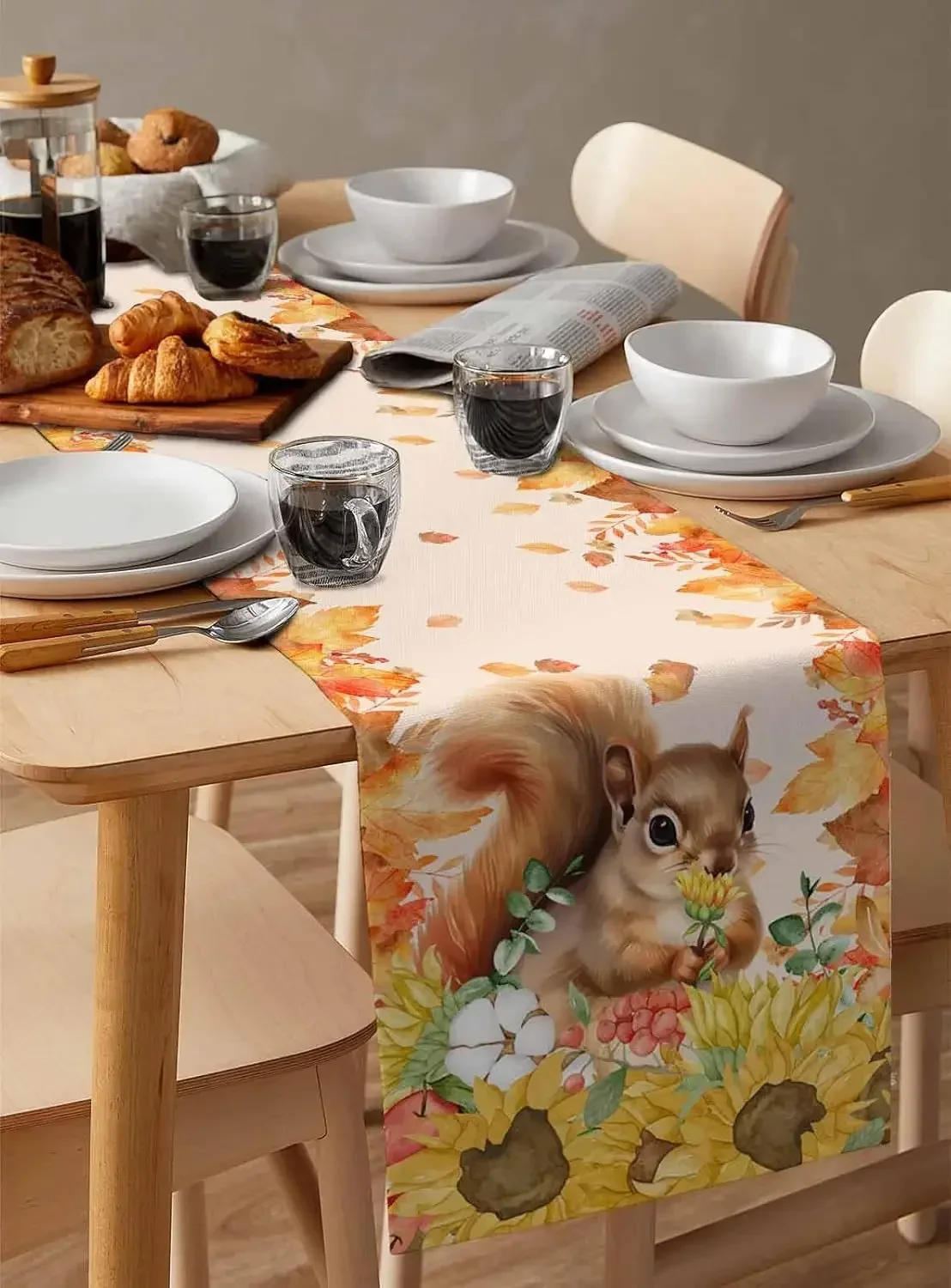 Осенняя белка подсолнух льняная дорожка для стола декор вечеринки День