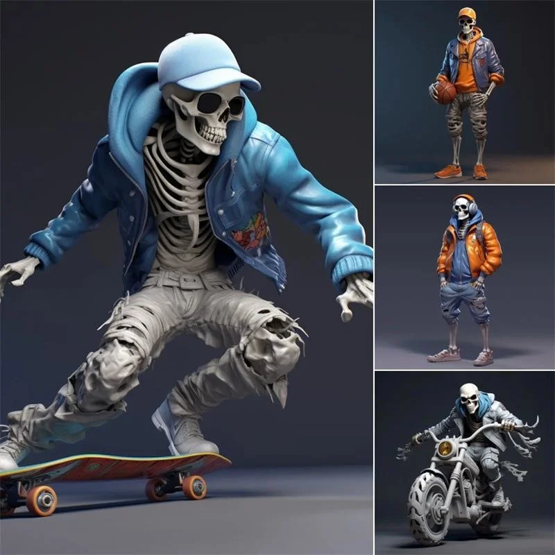 

Resin Cool Skeleton Statue Halloween Ornaments Modern Home Decor Miniatures Figurines Living Room Desk Decoration Festival Gifts