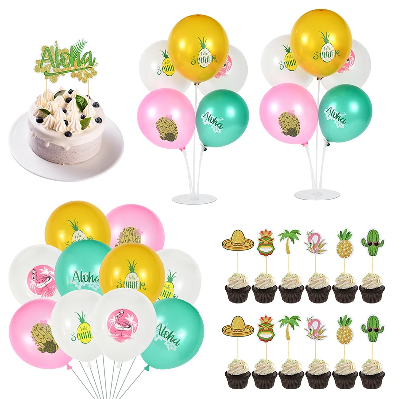 

Tropical Hawaii Party Decoration Flamingo Pineapple Air Latex Balloon Aloha Cake Topper Summer Birthday Party Decoration