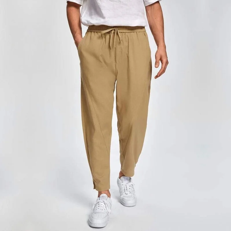 

MrGB Autumn Cotton Linen Harem Pants Men's Loose Straight Leg Casual Pants Large Size Khaki Trousers Streetwear Jogger Pant