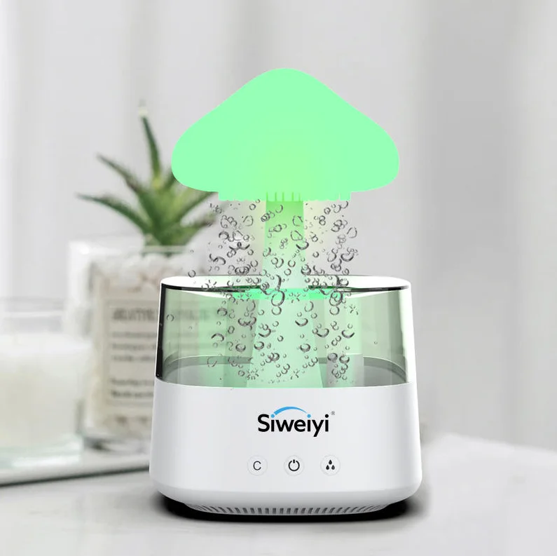 

New 2023 household mushroom enjoy raining sounds 7 LED colors night light raining cloud aroma diffuser air humidifier