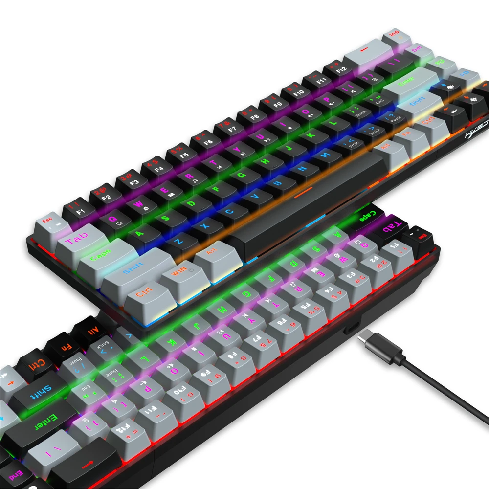 

Проводная Механическая клавиатура V800, игровая клавиатура с 68 клавишами, RGB, со съемным кабелем Type-C, черная (синие переключатели) из АБС-пластика