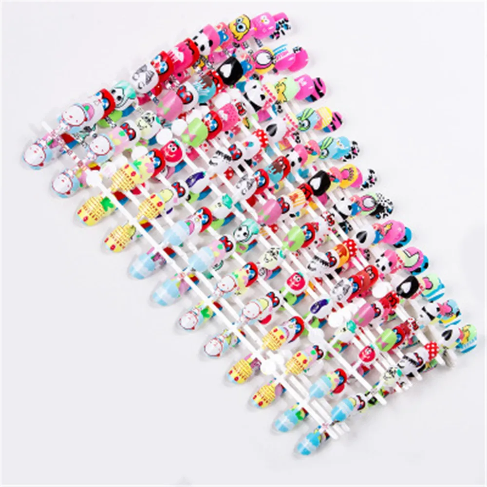 NEW 24Pcs Cartoon Kid False Nails Full Cover Nail Manicure Tips Cute Baby Fake Nail Nail Art for Children