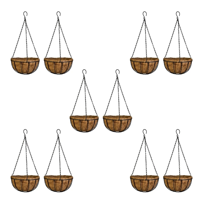 Hanging Basket For Plants Garden Flower Planter With Chain Plant Pot Home Balcony Decoration 10 Pcs-8 Inch