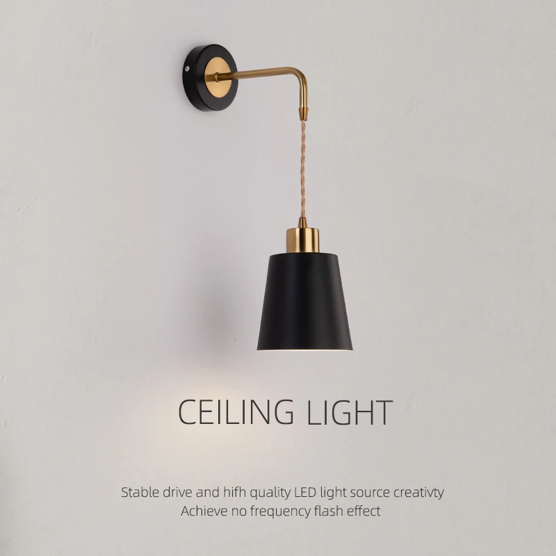 

Современная настенная лампа в скандинавском стиле, светодиодный светильник E27, черное комнатное освещение, домашний декор, для кухни, спальни, гостиной, прикроватный Декор