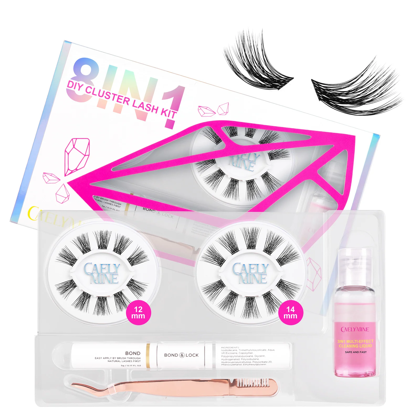 

DIY Eyelash Extension Starter Kit Segmented 3D Volume Lash Clusters Individual Lashes Coating Remover Tweezers Eyelash Glue