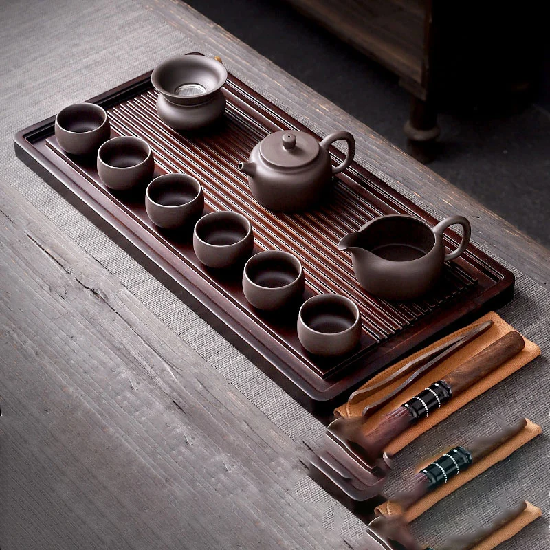 

Chaban Chinese Tea Tray Table Gongfu Tea Luxury Wooden Tray Bamboo Vintage Drip Plateau De Service Bamboo Kitchen Accessories