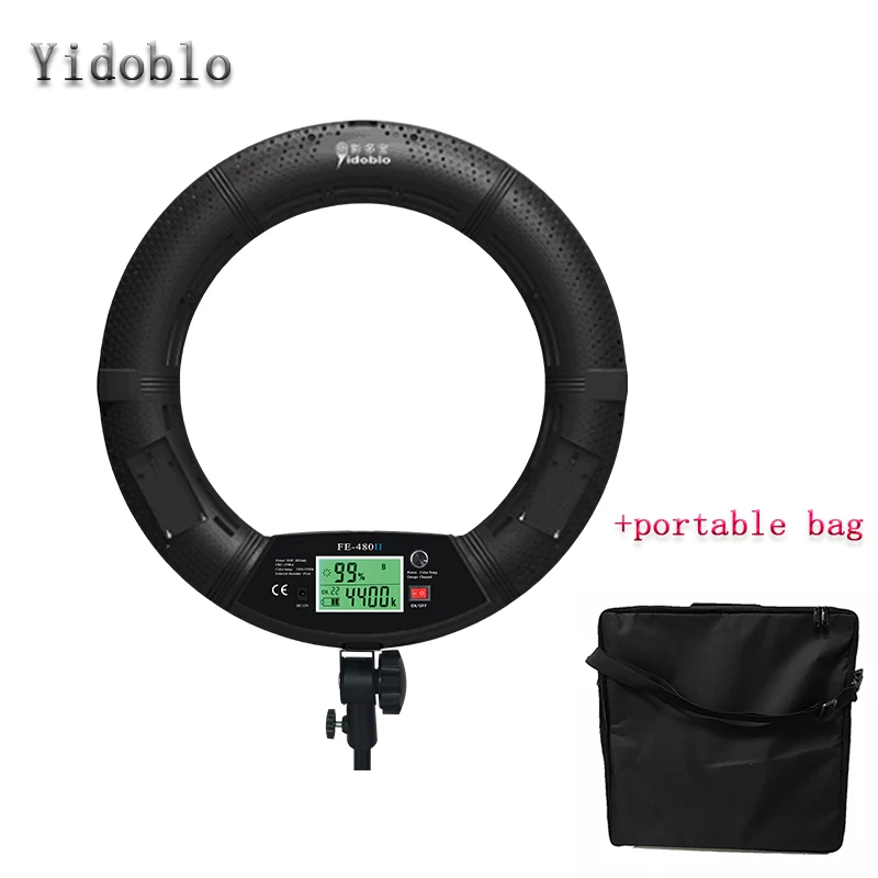 

Yidoblo FE-480II Black LED Ring Lamp + Soft Case LCD Display Lamp RC Photographic Adjustable Lighting 5500K 480LED Lights