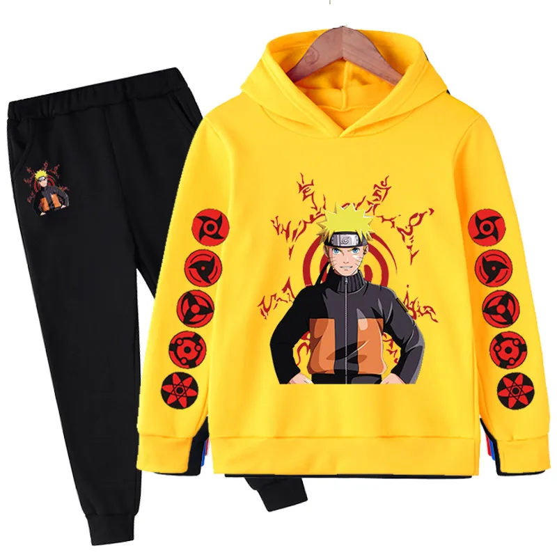 Детские комплекты аниме Nαruto свитшот для мальчиков пуловер Толстовка и штаны