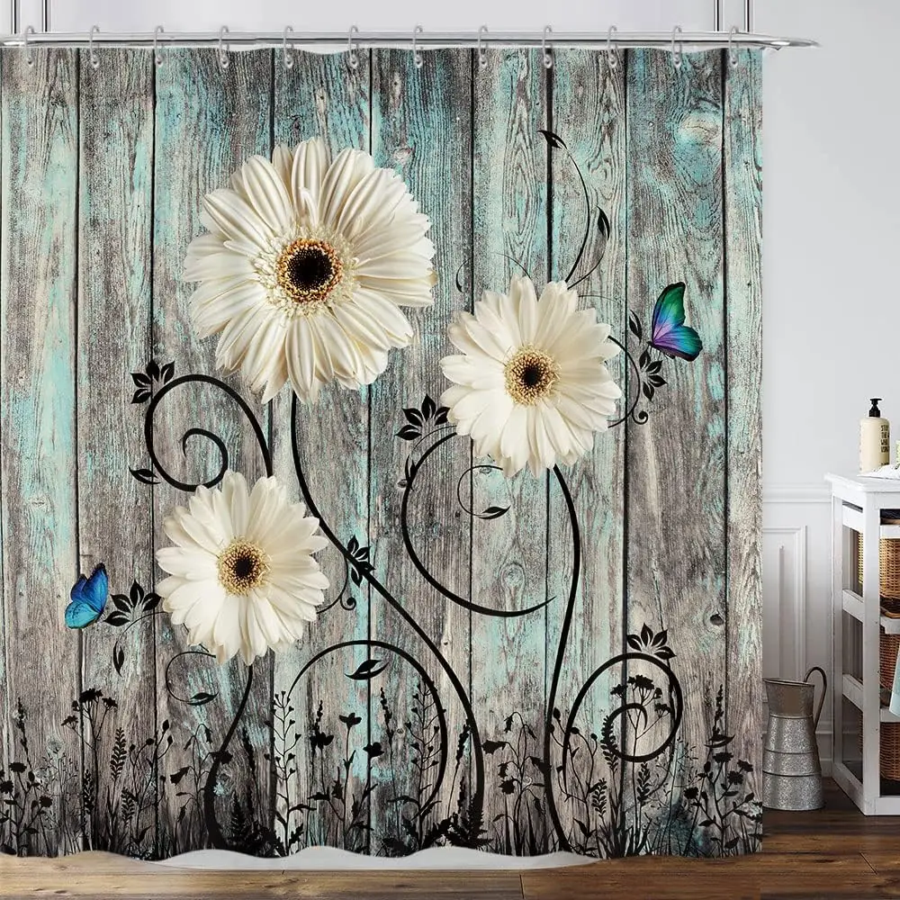 Занавеска для душа в западном стиле лаванда зеленый эвкалипт листья Маргаритка