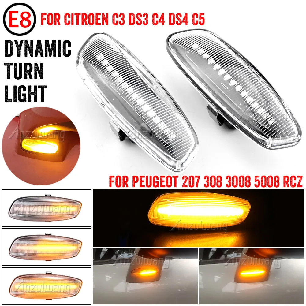 

For Citroen C4 Picasso C3 C5 DS4 Peugeot 308 207 3008 5008 LED Dynamic Turn Signal Light Side Marker Lamp Blinker Car Amber