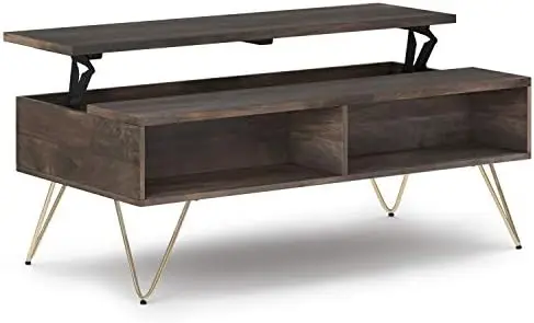 

MANGO WOOD and Metal 48 inch Wide Rectangle Industrial Lift Top Coffee Table in Natural, for the Living Room and Family Room