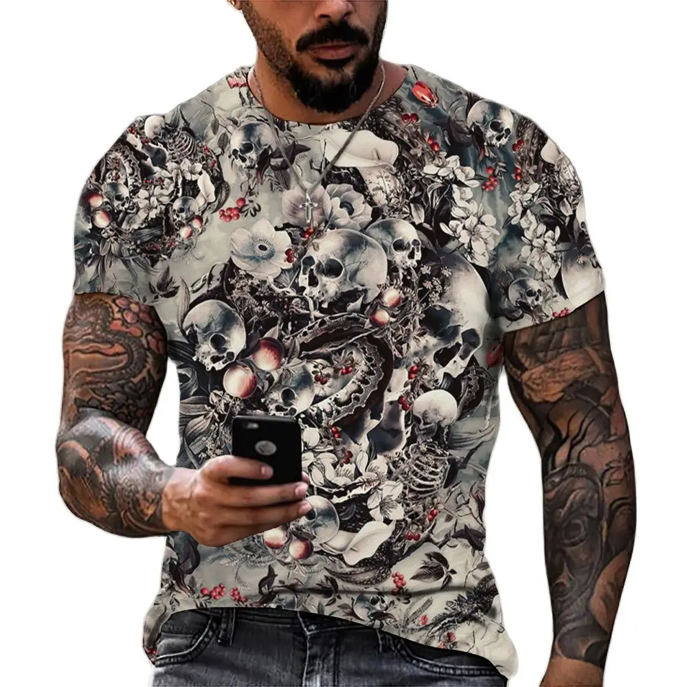 

Men's T Shirt Summer 3D Skull Graphic Short Sleeve Tops Street Hip Hop Printing T-shirt Loose Oversized Tee Shirt Men Clothing